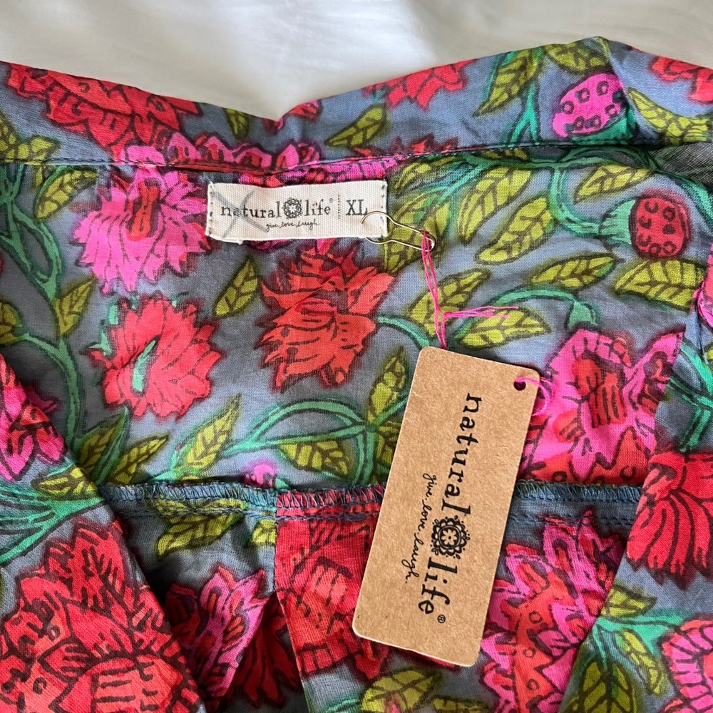 Natural Life Dreamy Cotton Pajama Set XL Blue Lush Zinnias Long Sleeve Sleepwear - Picture 3 of 12
